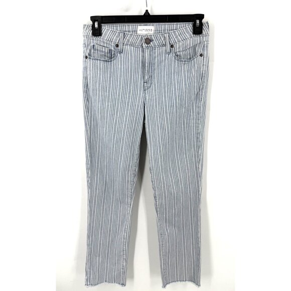 Parker Smith Womens Conductor Striped Raw Hem Jeans Size 29 Blue White - Picture 1 of 8